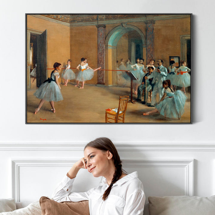 Edgar Degas - Framed Wall Art Print Canvas Picture - The Dance Foyer at the Opera on the rue Le Peletier - FF2531-B-L