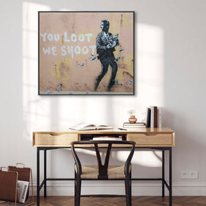 Large Banksy Framed Canvas Art Print - You Loot We Shoot