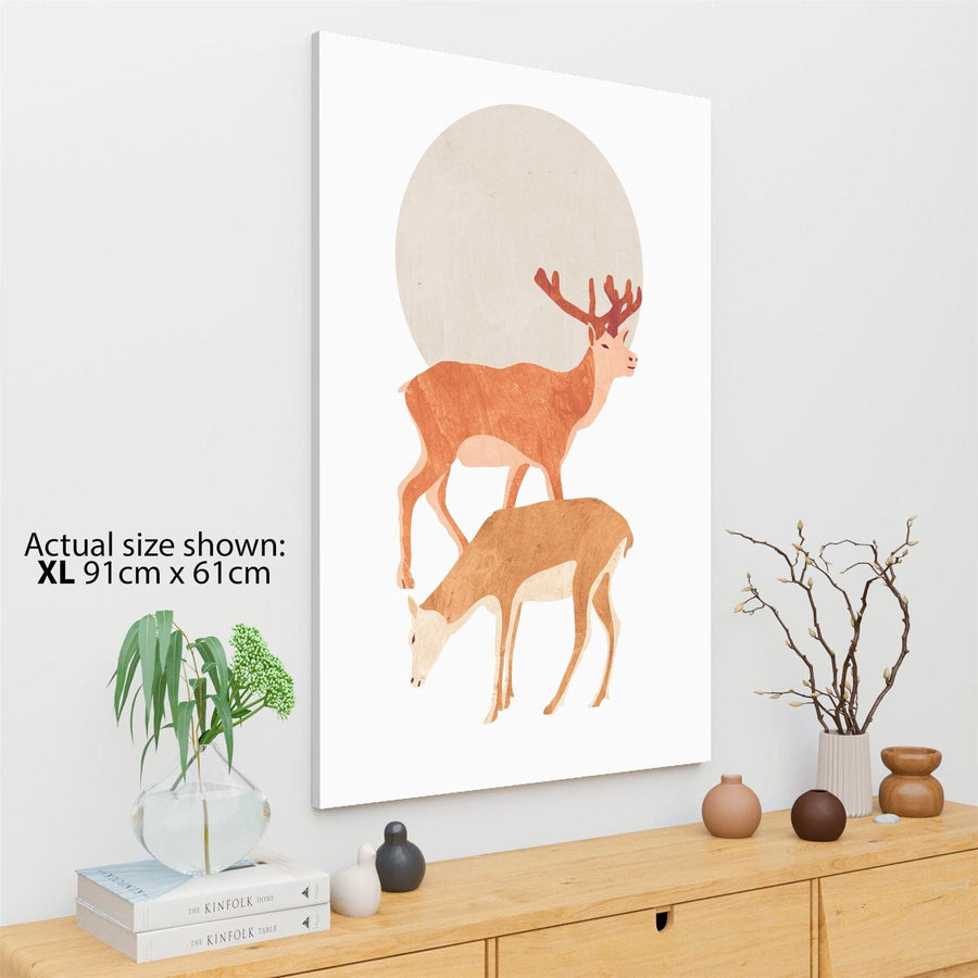 Deer at Sunset Canvas Wall Art Picture - Coral