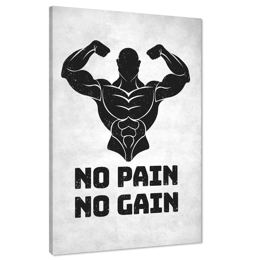 Bodybuilding No Pain No Gain Canvas Wall Art Print Black Grey