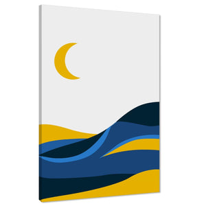 Moon and Sea Landscape Canvas Wall Art Picture Mustard Yellow Blue