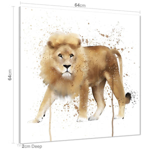 Lion Canvas Wall Art Picture - Brown