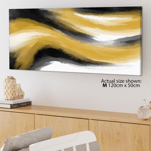 Abstract Black and White Yellow Watercolour Brushstrokes Canvas Wall Art Print