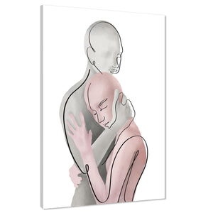 Pink Grey Figurative Romantic Couple Embrace Canvas Art Pictures