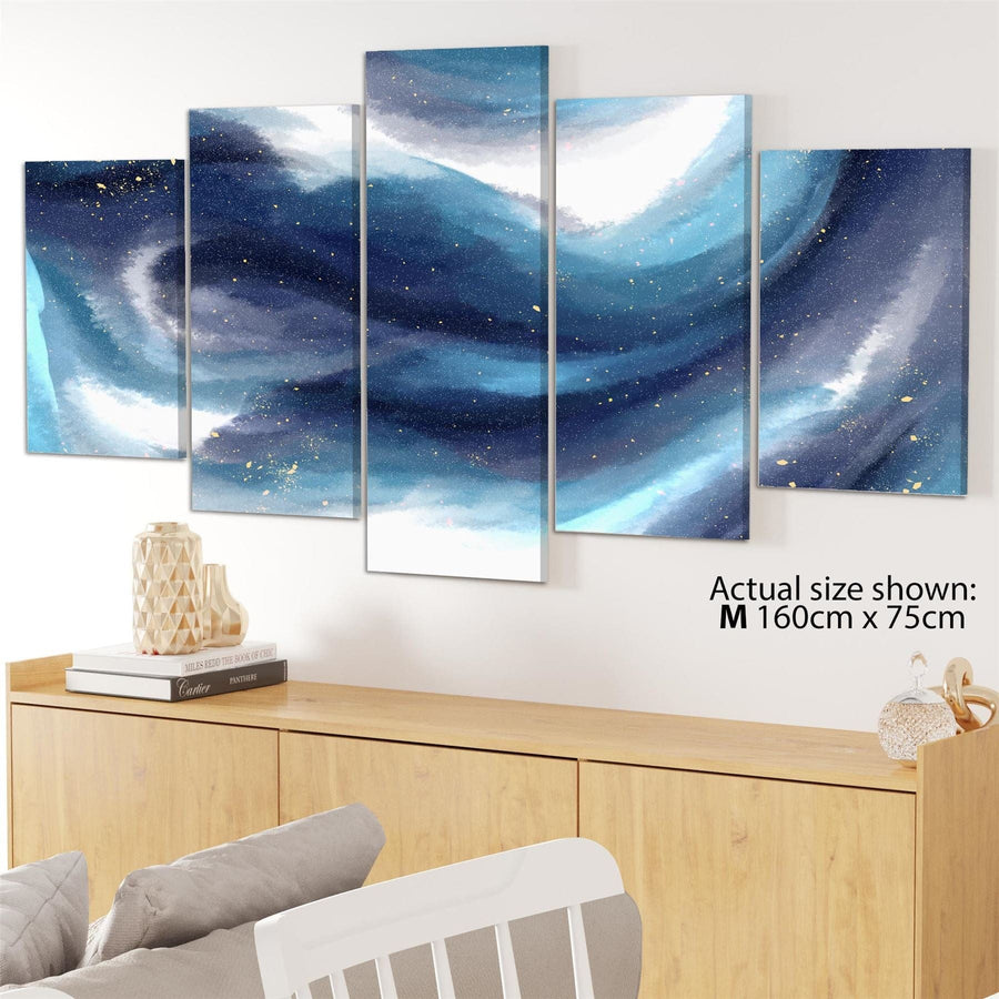 Abstract Blue White Watercolour Brushstrokes Canvas Art Pictures