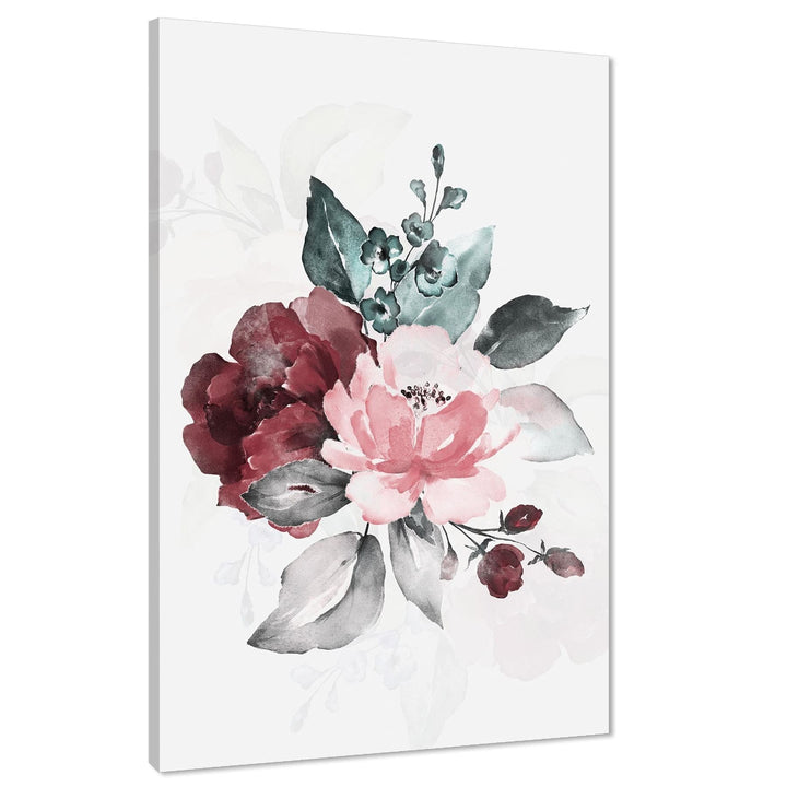 Pink Teal Flowers Floral Canvas Wall Art Picture - 1RP1387M