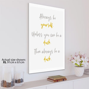 Be Yourself Quote Word Art - Typography Canvas Print Mustard Yellow Grey