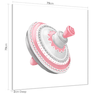 Spinning Top Childrens - Nursery Canvas Art Pictures Pink Grey