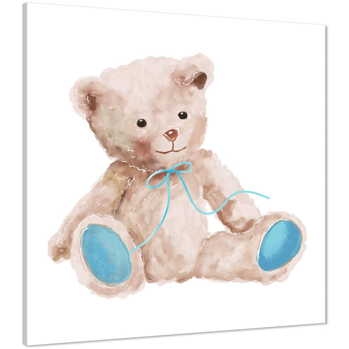 Teddy Bear Childrens - Nursery Canvas Art Prints Teal Brown - 1s1191S
