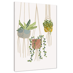 Coral Green Hanging Baskets Floral Canvas Wall Art Picture