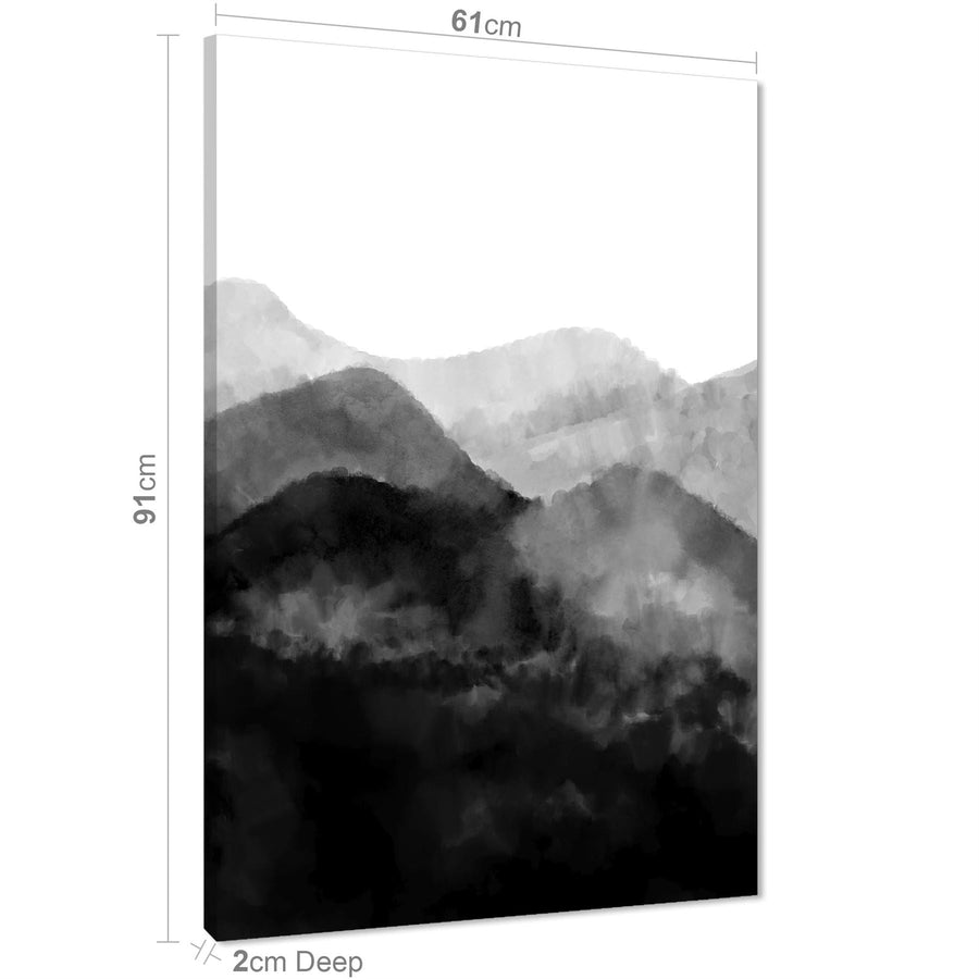 Abstract Black and White Misty Mountains Landscape Canvas Art Prints