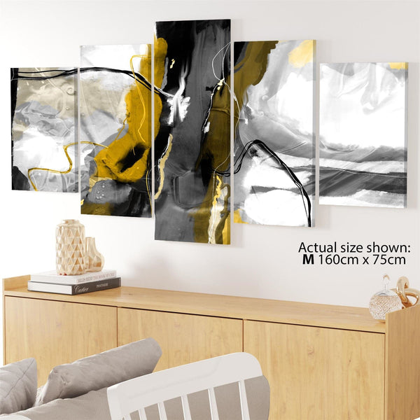Abstract Mustard Grey Illustration Framed Art Pictures