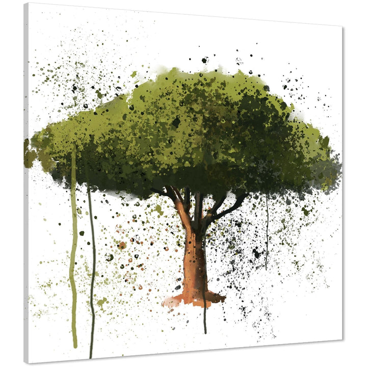 Watercolour Brushstrokes Trees Canvas Art Pictures Green Brown - 1s1115S