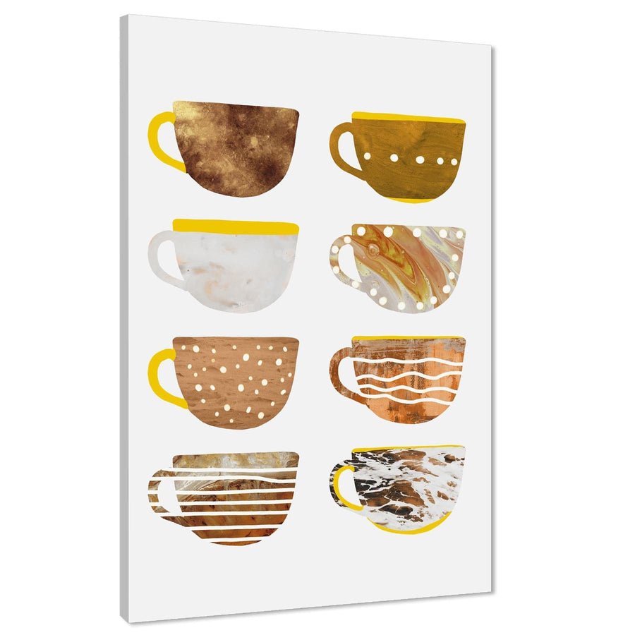 Kitchen Canvas Art Pictures Coffee Cups Collection Coral Brown