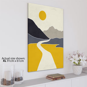 Abstract Mustard Grey Design Canvas Wall Art Picture