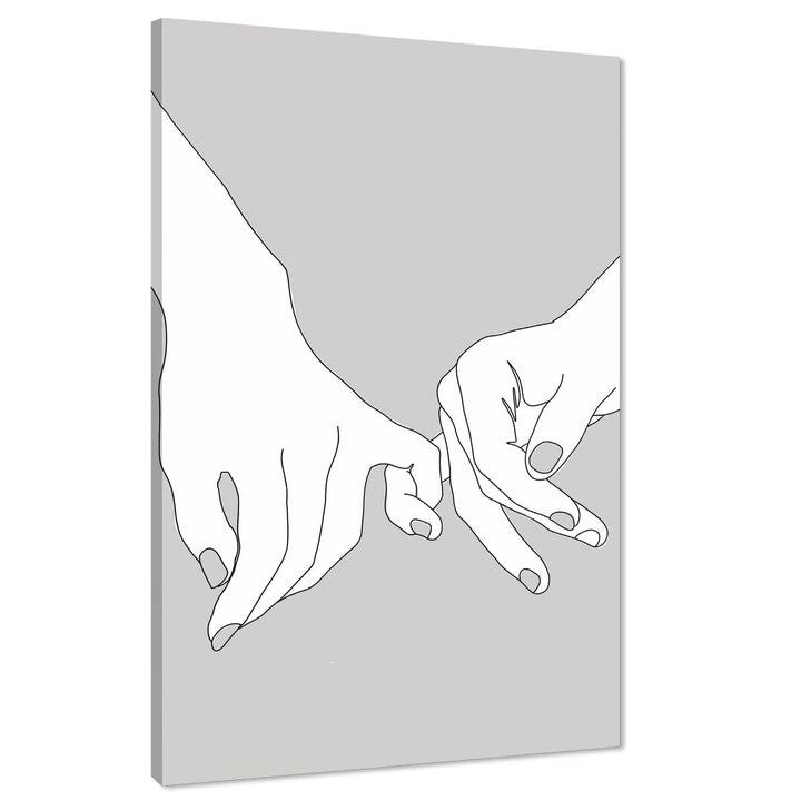 Grey White Figurative Entwined Fingers Canvas Wall Art Print - 1RP1217M