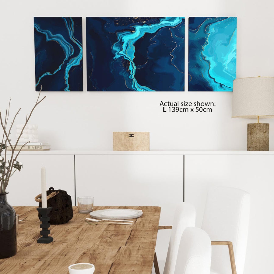 Abstract Blue Teal Design Brushstrokes Watercolour Canvas Wall Art Picture
