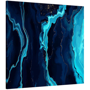 Abstract Blue Teal Design Brushstrokes Watercolour Canvas Wall Art Picture