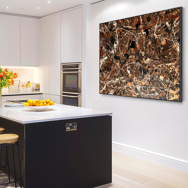 Kitchen Framed Canvas Wall Art Abstract Brown Cream - Espresso
