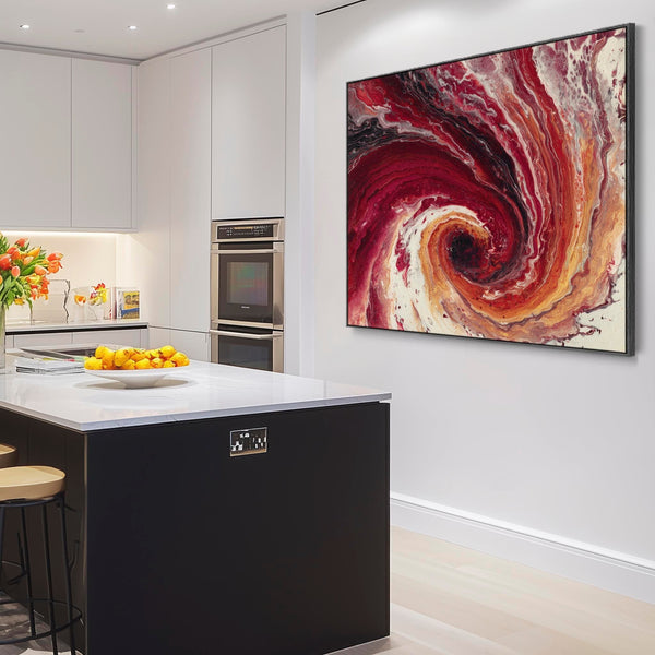 Deep Red Framed Canvas Wall Art - Abstract Cherry Inferno