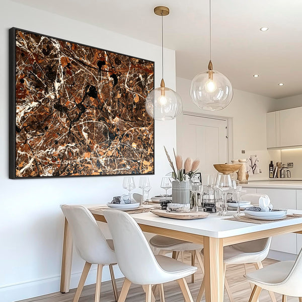 Kitchen Framed Canvas Wall Art Abstract Brown Cream - Espresso