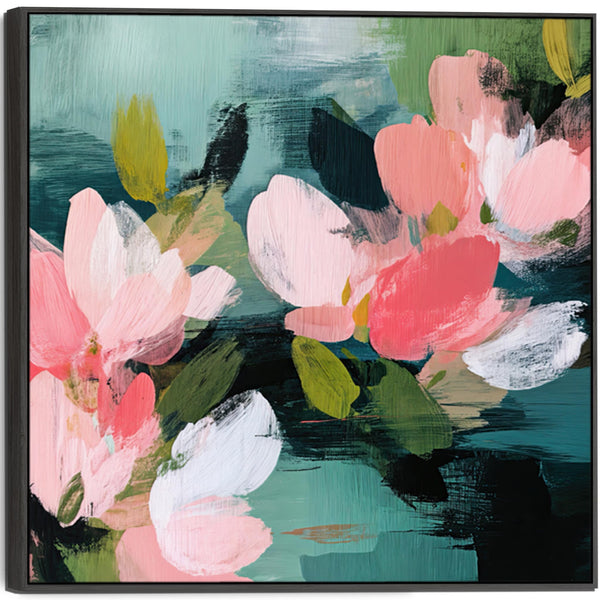Large Abstract Floral Canvas Wall Art Framed - Pink Green
