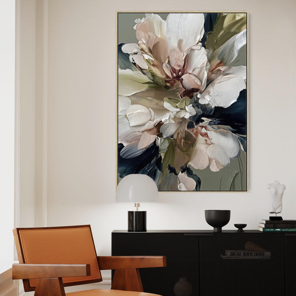 Abstract Floral Canvas Art Picture Framed - Pink Sage Green