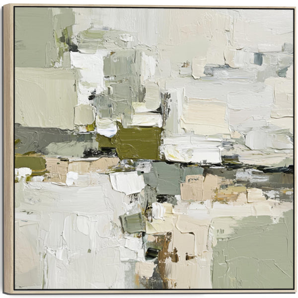 Abstract Green White Painting - 1 - Framed Contemporary Canvas Art
