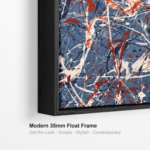 Living Room Framed Canvas Abstract Jackson Pollock Style Blue