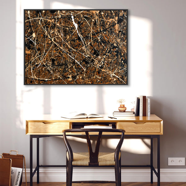 Abstract Jackson Pollock Style Framed Canvas Art - Umber Storm