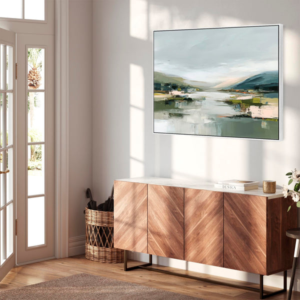 Framed Artwork Canvas Art Print Abstract Landscape Mountain - Green