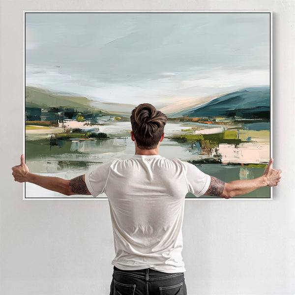 Framed Artwork Canvas Art Print Abstract Landscape Mountain - Green