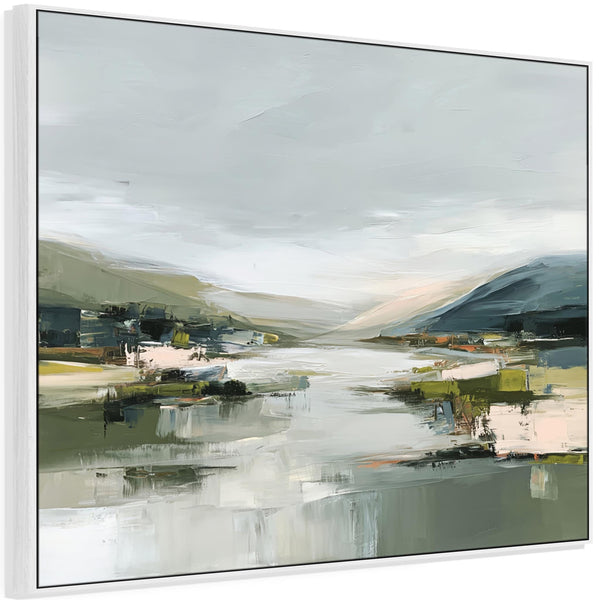 Framed Artwork Canvas Art Print Abstract Landscape Mountain - Green