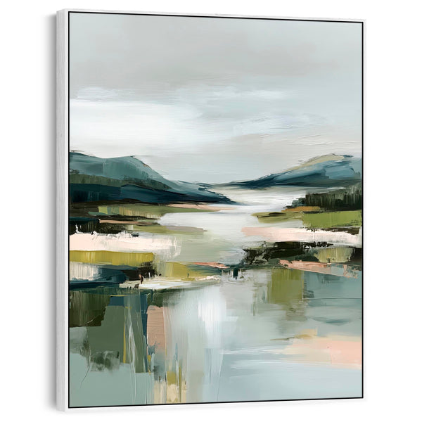 Framed Artwork Canvas Art Print Abstract Landscape Mountain Vista 1 - Green