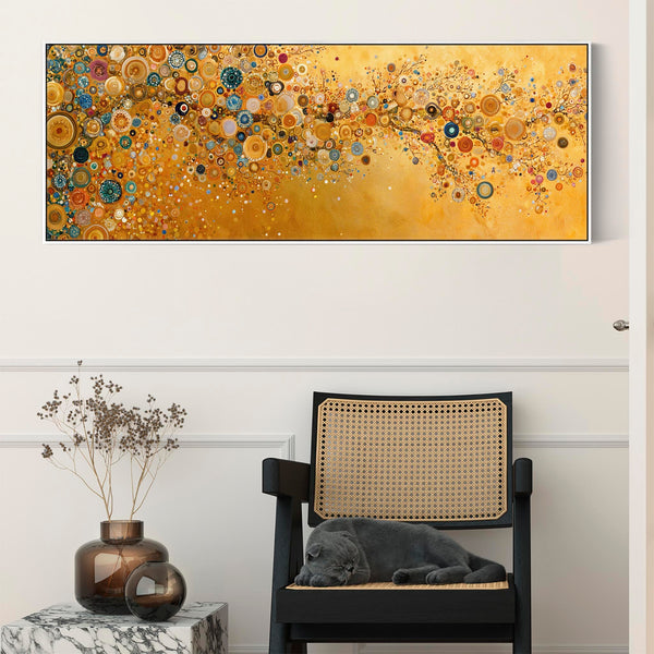 Wide Yellow Abstract Gustav Klimt inspired Kitchen Canvas Art