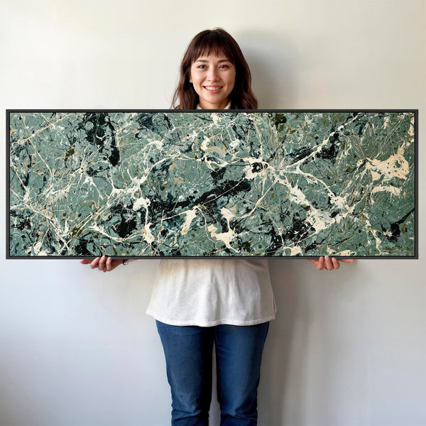 Wide Framed Canvas Art - Abstract Long Jackson Pollock Style