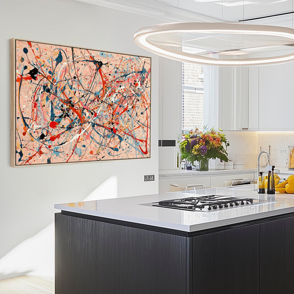 Hallway Framed Wall Art Canvas - Abstract Pollock Style - Flux