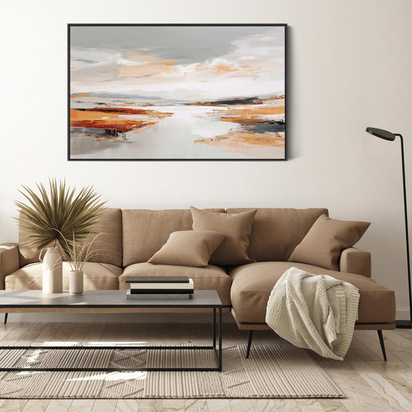 Abstract Rust Landscape - Framed Wall Art - Orange Grey