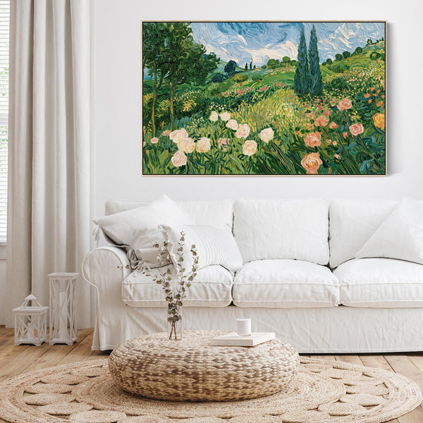 Large Living Room Framed Wall Art - Abstract Van Gogh Meadow