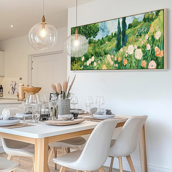 Wide Bedroom Framed Wall Art - Abstract Van Gogh Spring Meadow