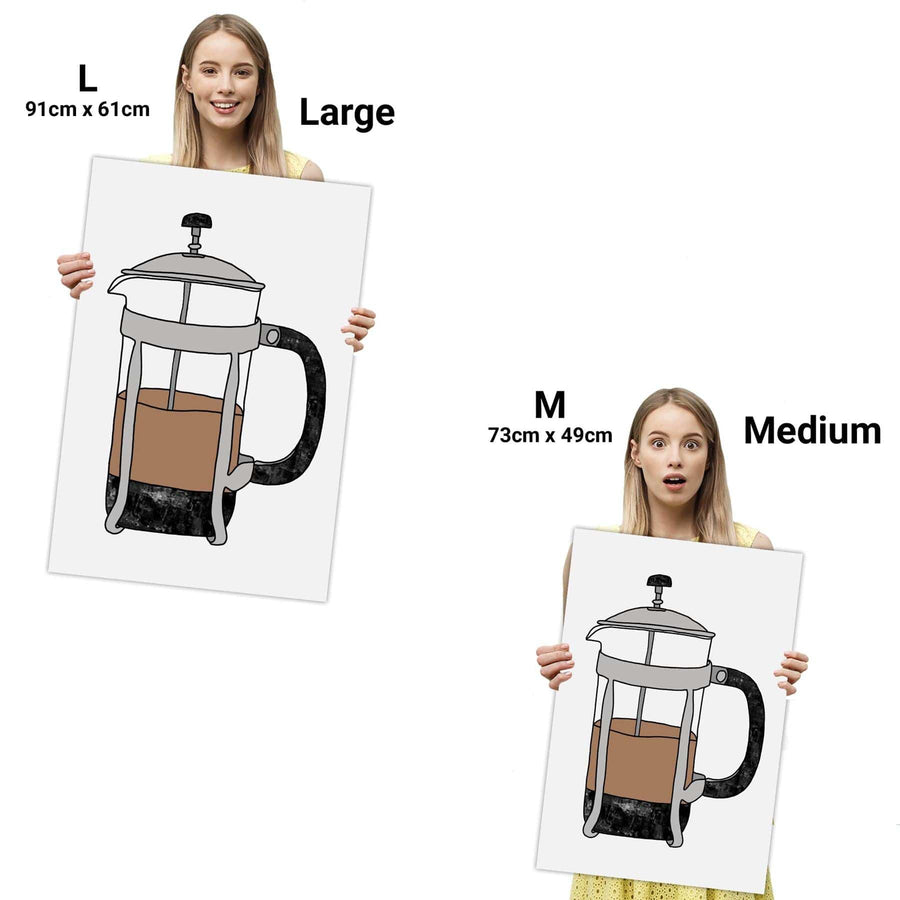Kitchen Canvas Wall Art Print Cafetiere Naive Style Brown Grey