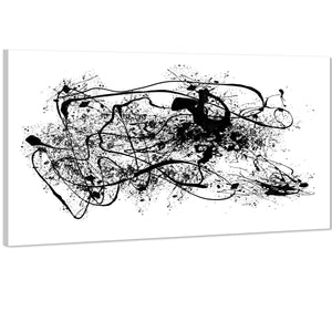 Abstract Black White Jackson Pollock Inspired Style Canvas Wall Art Print