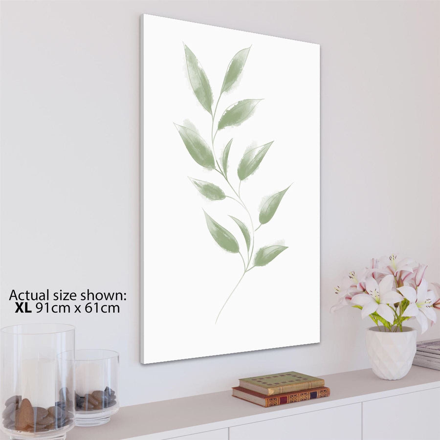 Green Vine Leaves Line Drawing Floral Canvas Wall Art Print