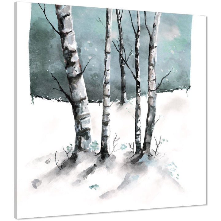Birch Trees Canvas Art Pictures Duck Egg - 1s1048S