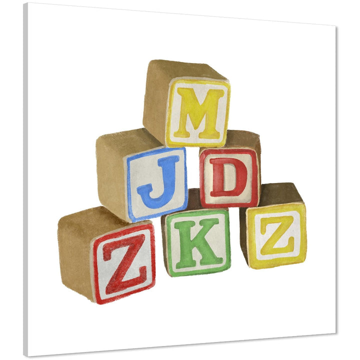 Alphabet Blocks Childrens - Nursery Canvas Art Prints Multi Coloured - 1s1232S