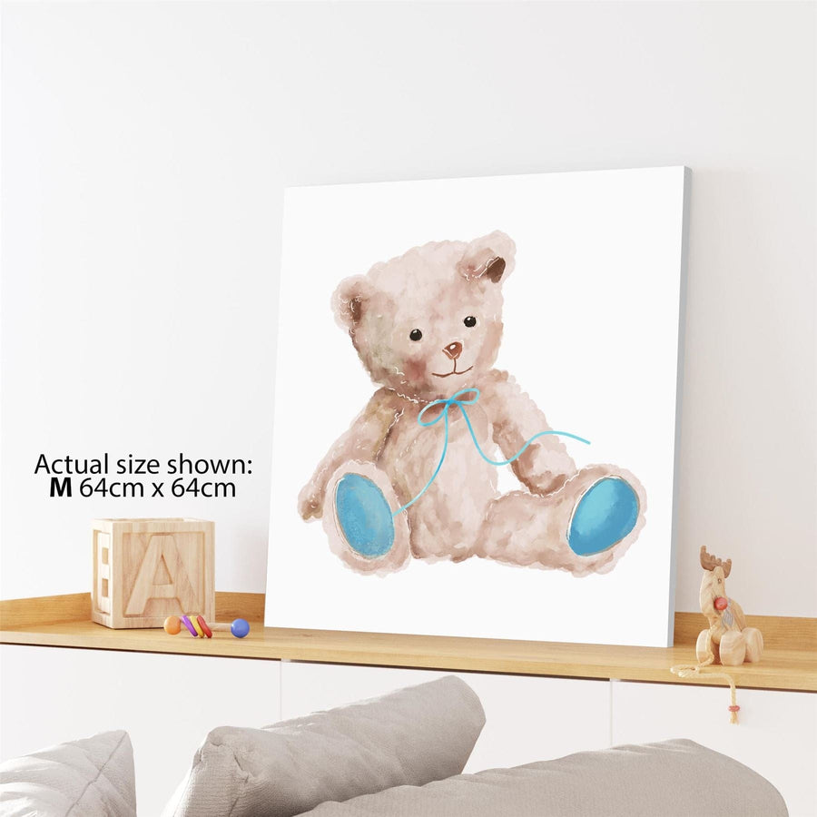 Teddy Bear Childrens - Nursery Canvas Art Prints Teal Brown
