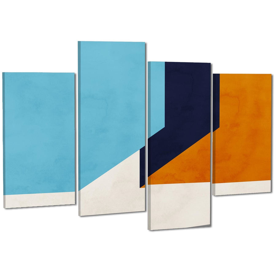 Abstract Blue Orange Triangles Canvas Wall Art Print