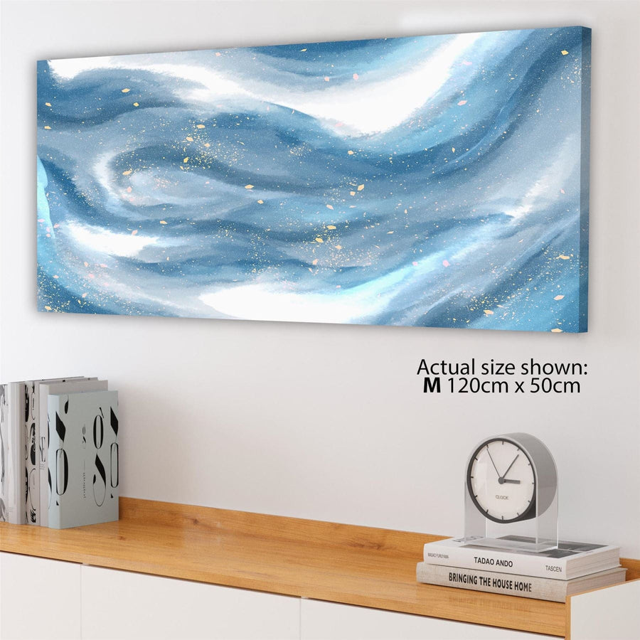 Abstract Light Blue White Watercolour Brushstrokes Canvas Wall Art Print