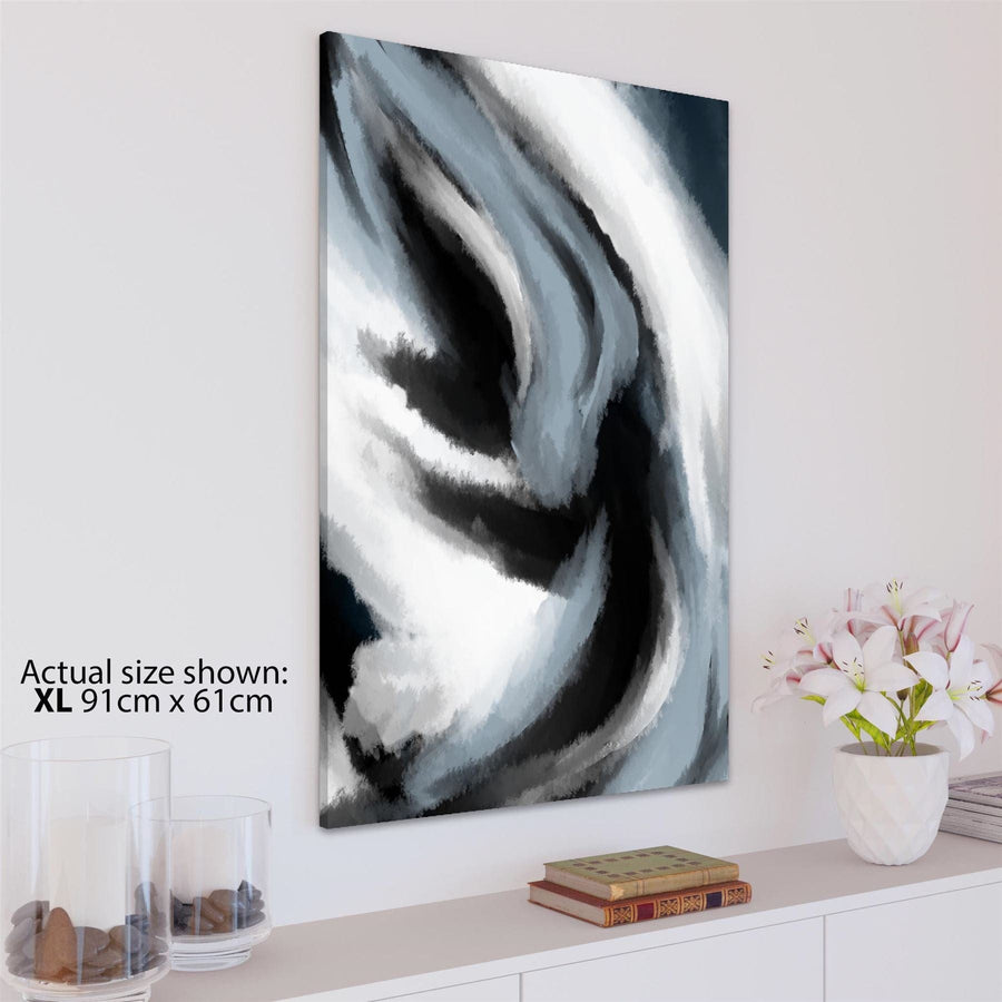 Abstract Light Blue Grey Oil Paint Effect Canvas Art Pictures