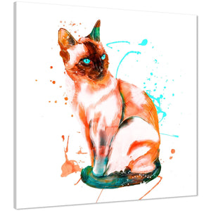 Siamese Pet Cat Canvas Wall Art Print - Coral Teal